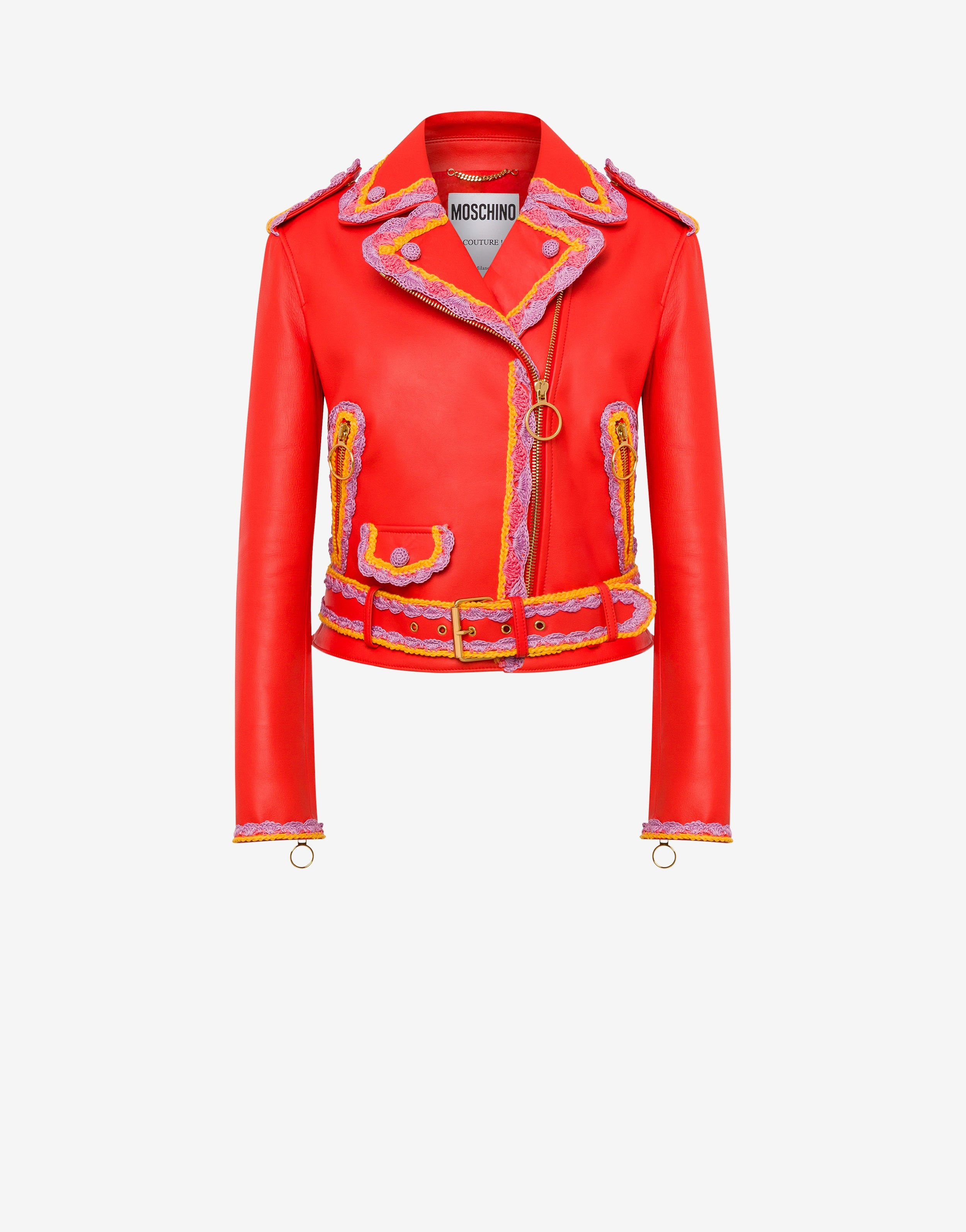 CROCHET DETAILS NAPPA LEATHER BIKER JACKET - 1