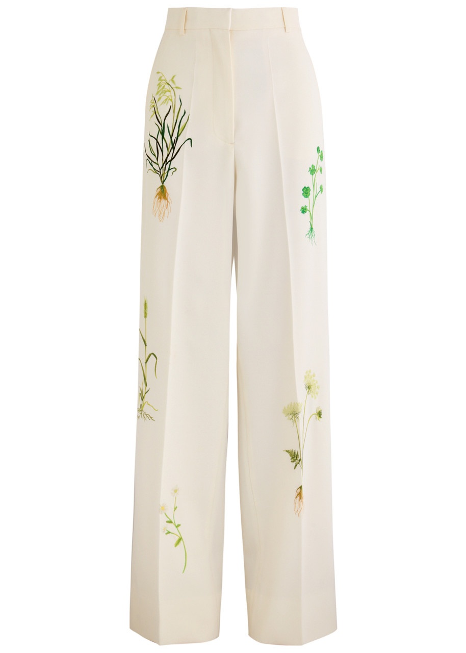 Stella Mccartney Floral-embroidered Stretch-wool Trousers - 1