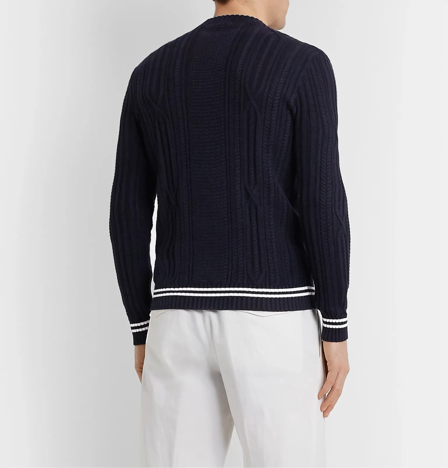 Slim-Fit Striped Cable-Knit Cotton and Cashmere-Blend Sweater - 5