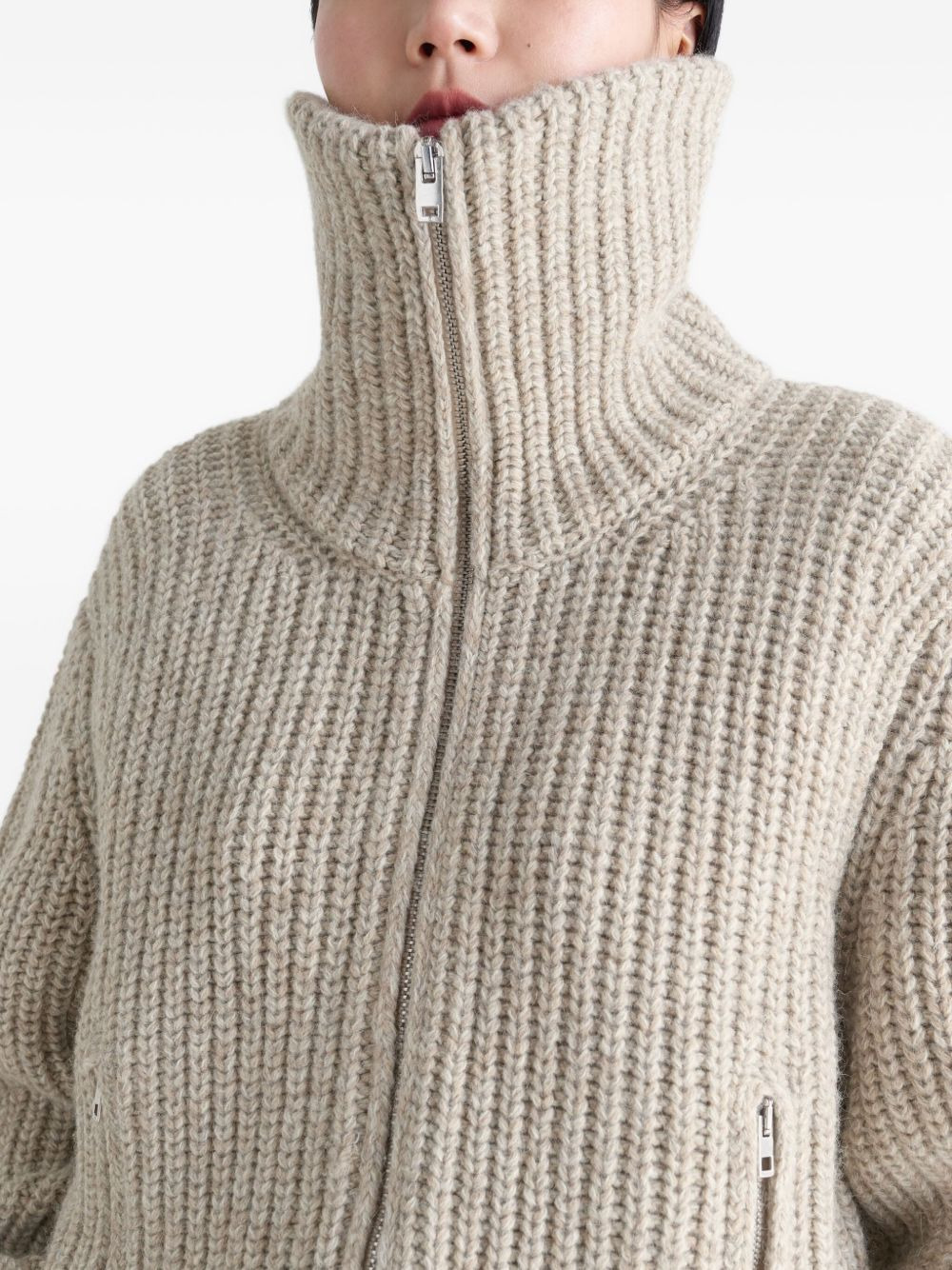 ribbed high-neck zip cardigan - 5