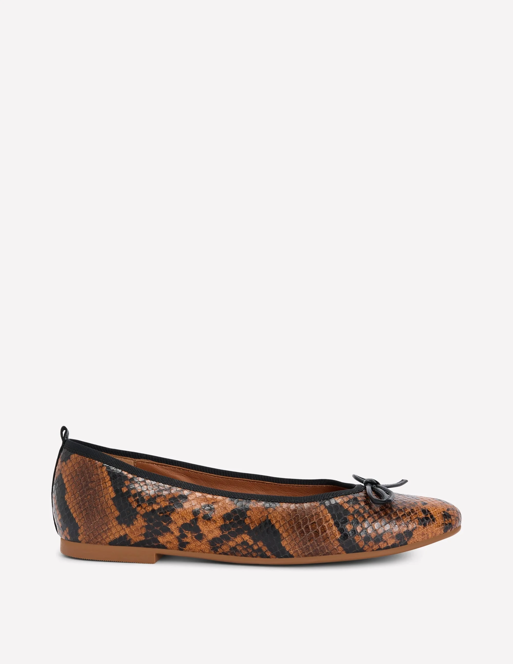 Patti Round Toe Ballet Flats-Tan Snake Print - 1