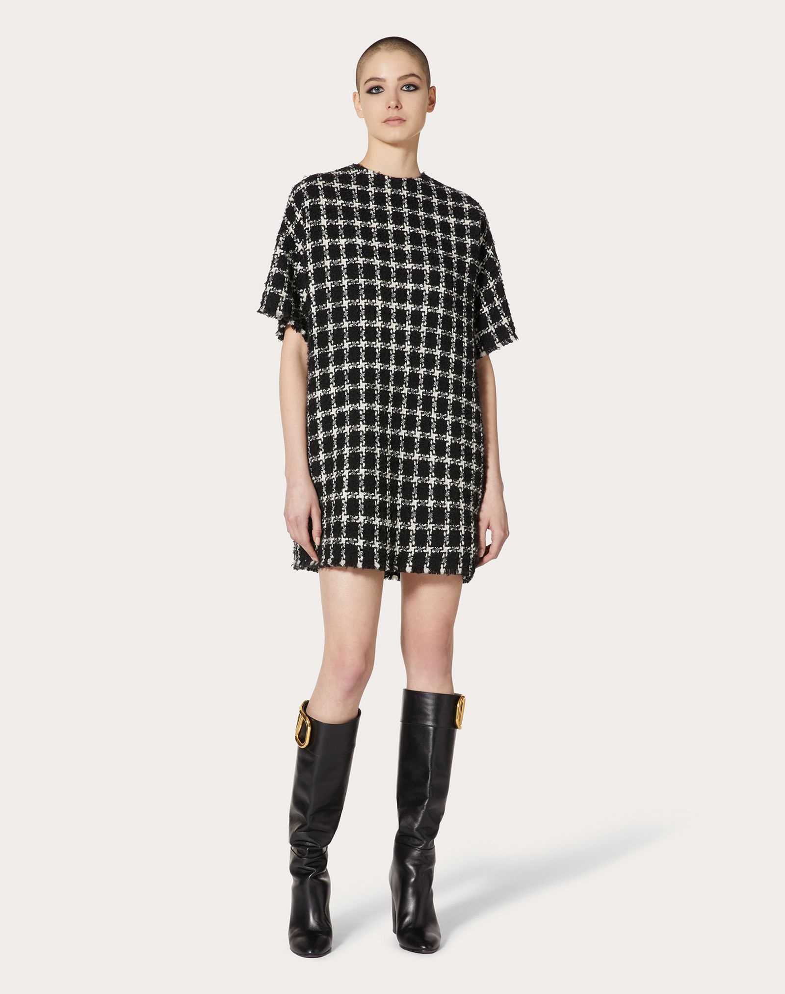 Over Check Tweed VGOLD Short Dress - 3