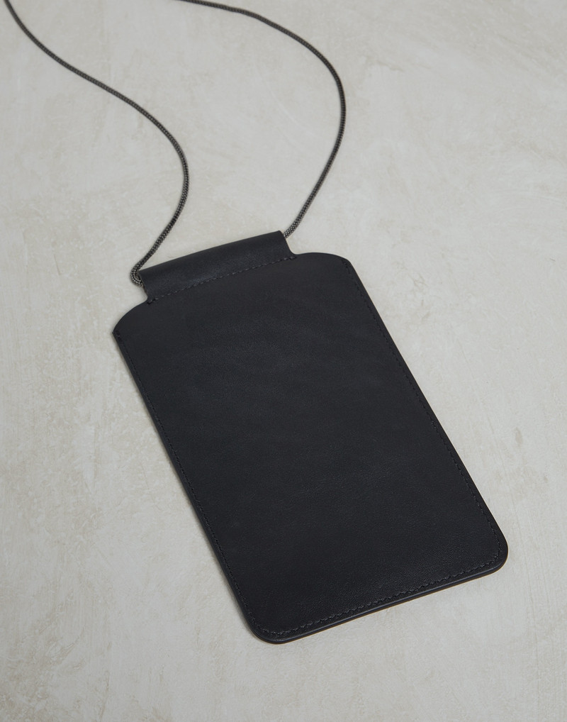 Matte calfskin phone bag with precious chain 2