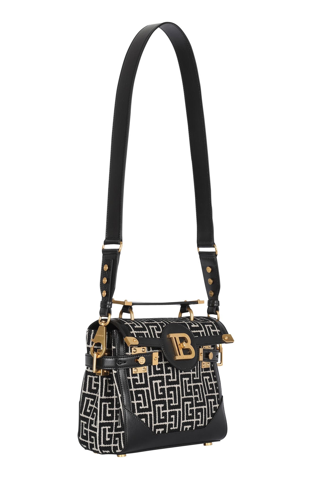 Balmain B-Buzz 23 Monogram Jacquard Top Handle Bag in Ivory/Black at Nordstrom - 7