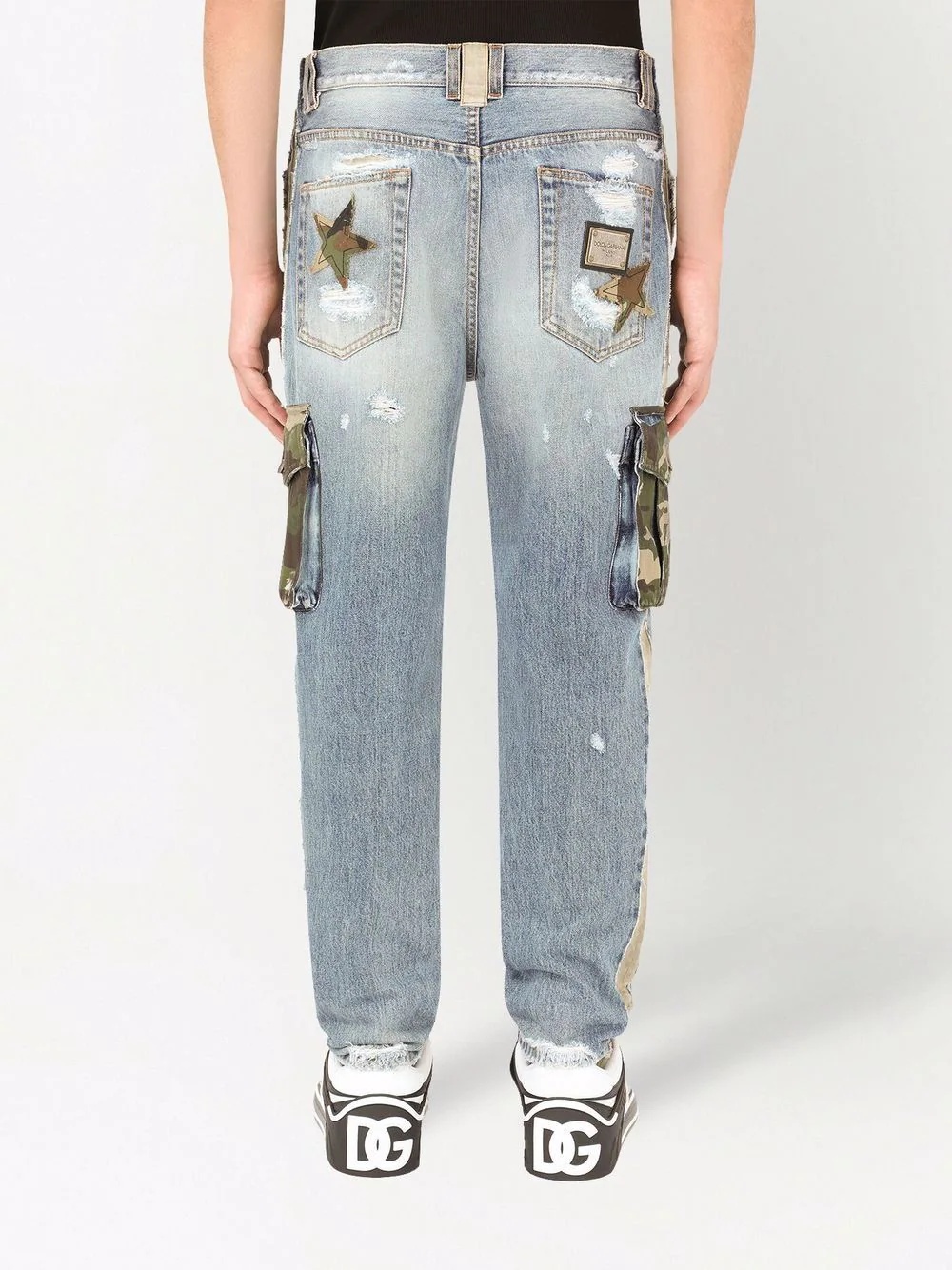 distressed patchwork cargo jeans - 4