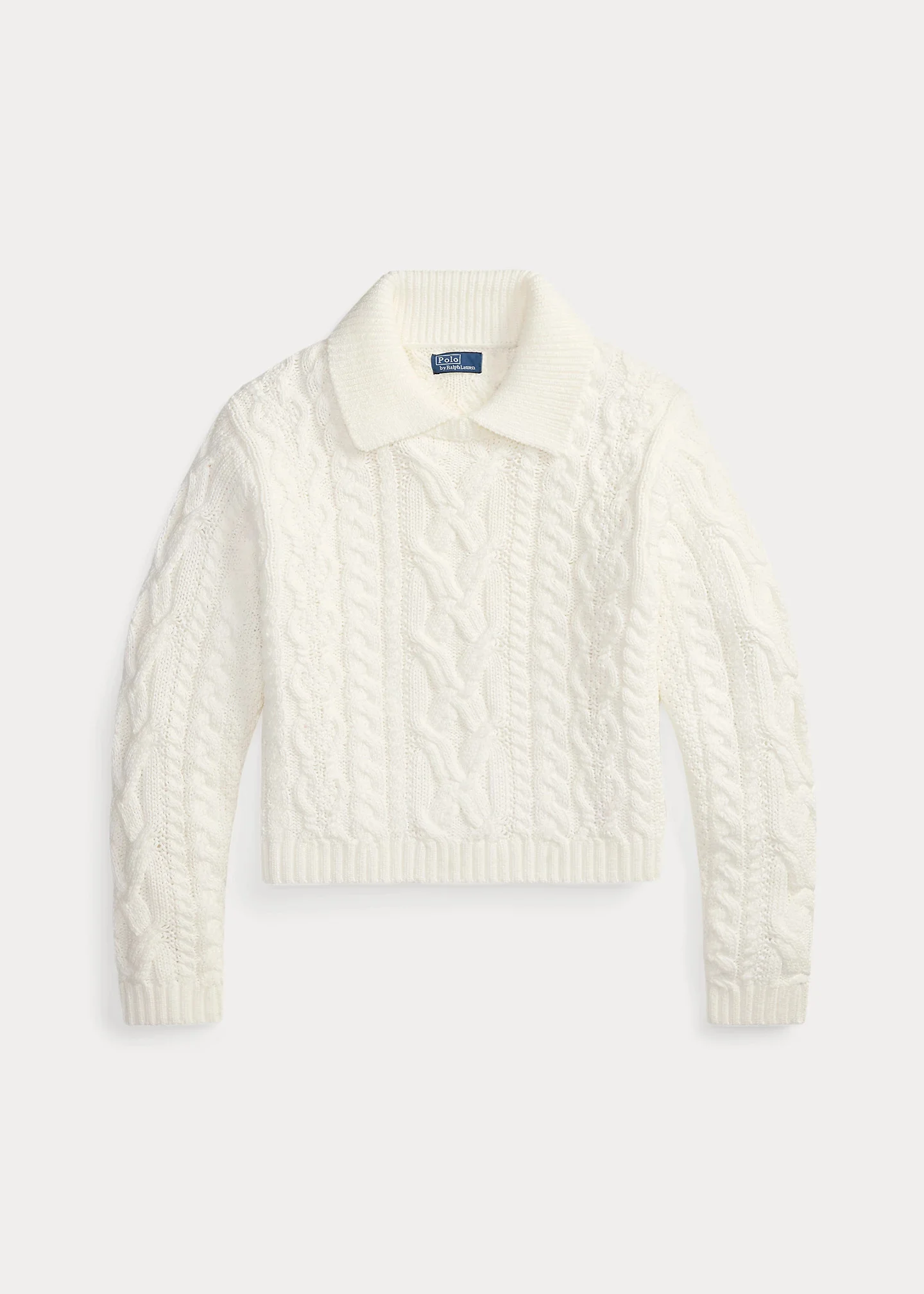 Aran-Knit Cotton Polo-Collar Sweater - 1