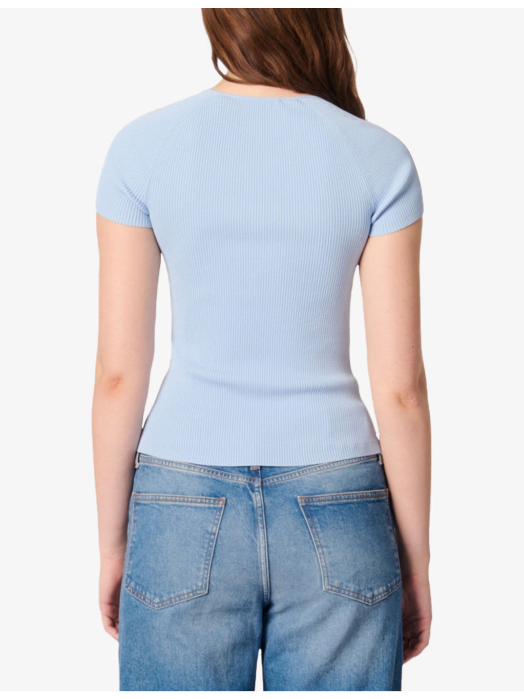 Sweetheart-neck short-sleeve stretch-knit jumper - 4