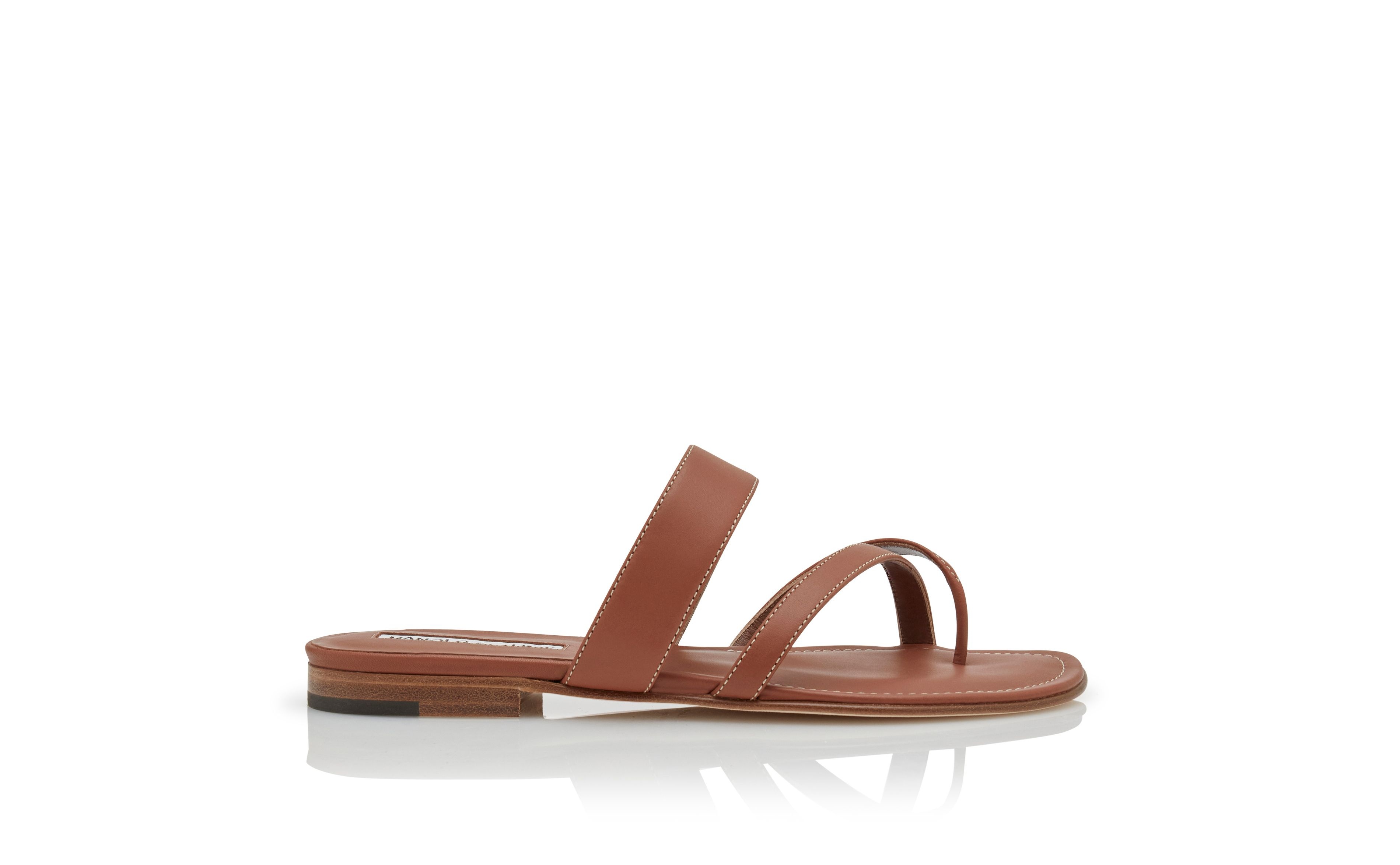 Brown Calf Leather Crossover Flat Sandals - 1