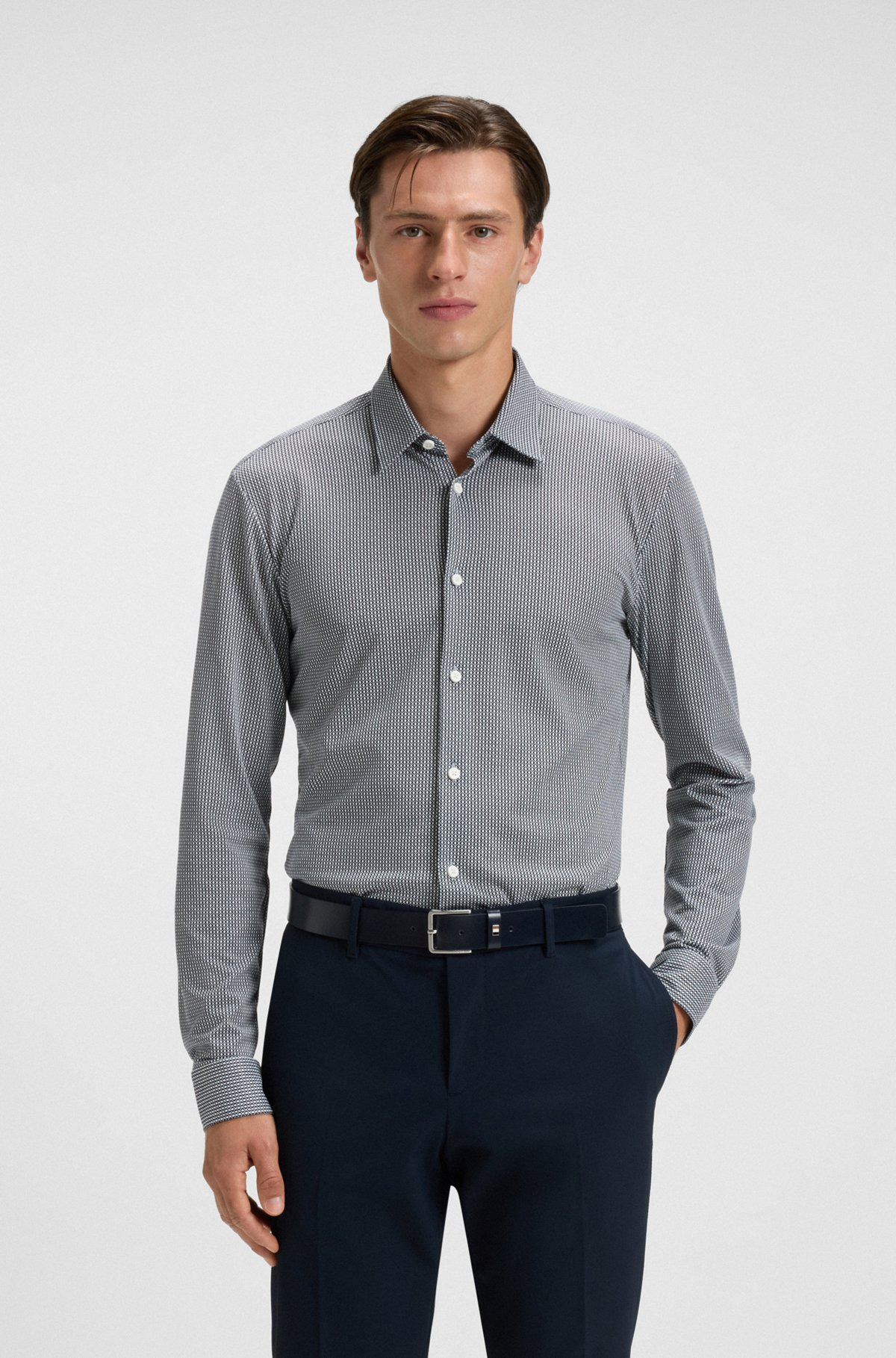 SLIM-FIT SHIRT IN PATTERNED FLEX-WEAVE FABRIC - 2