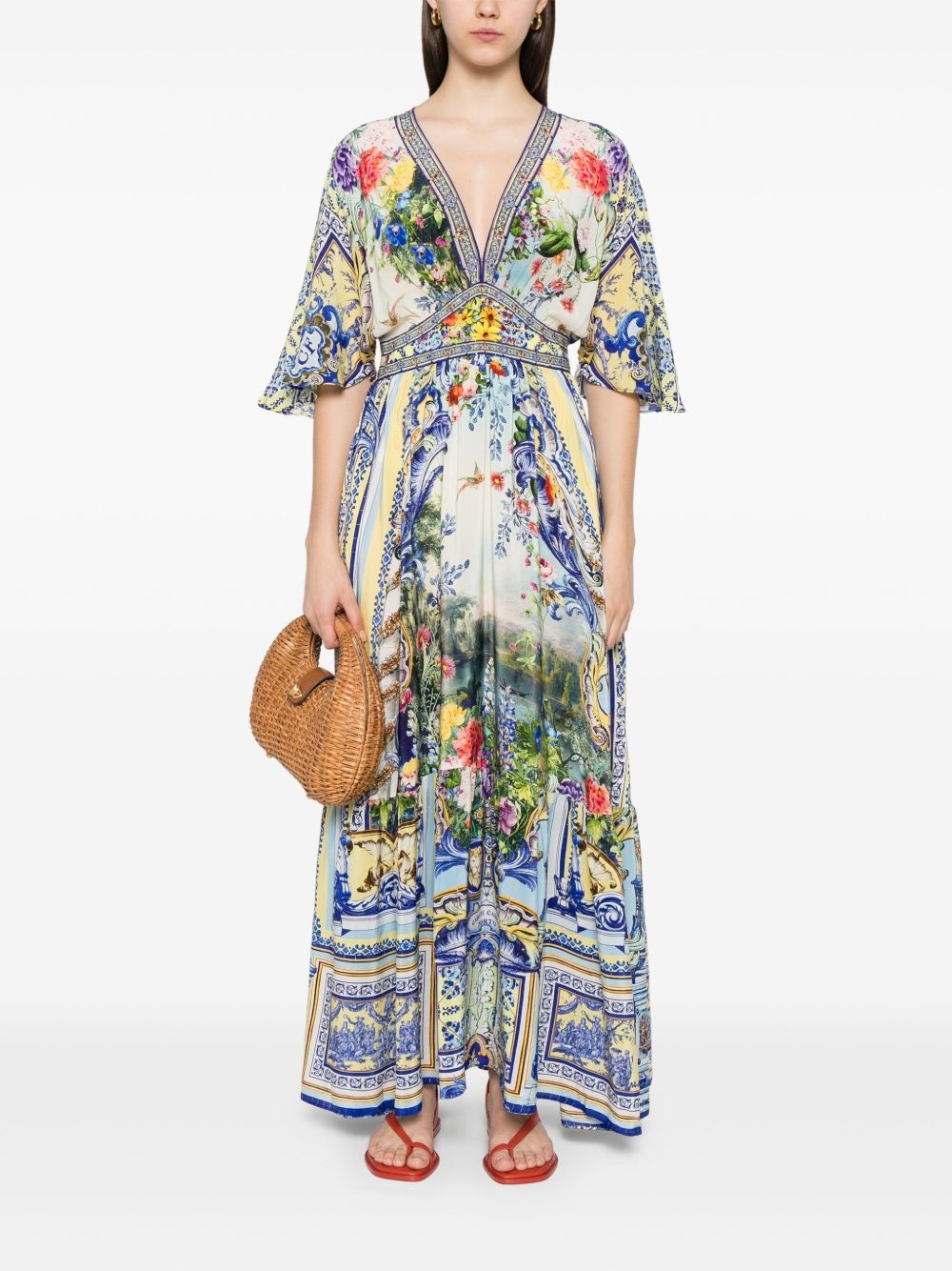 fitted-waist silk maxi dress - 2