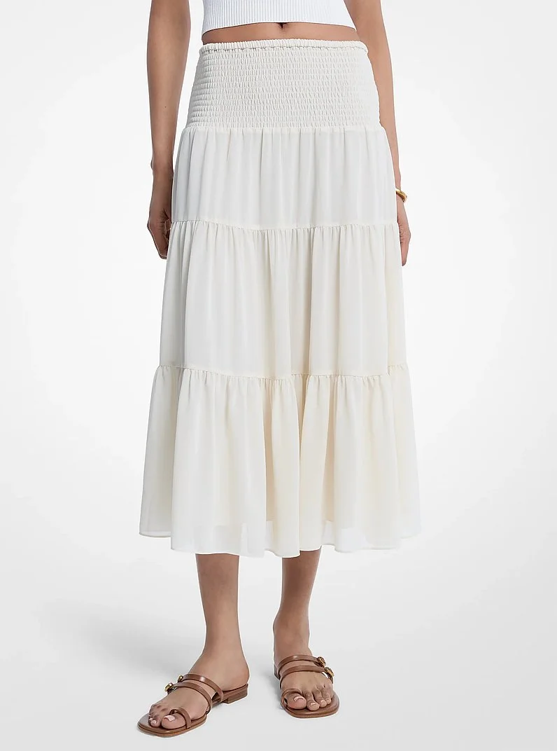 Smocked Georgette Tiered Skirt - 1