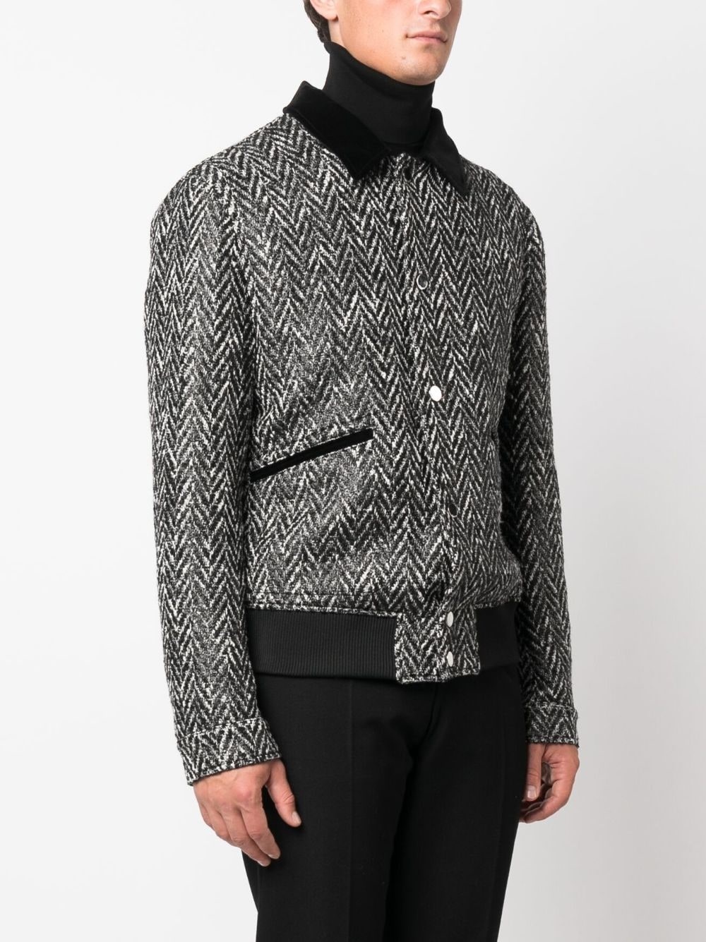herringbone-pattern wool bomber jacket - 4