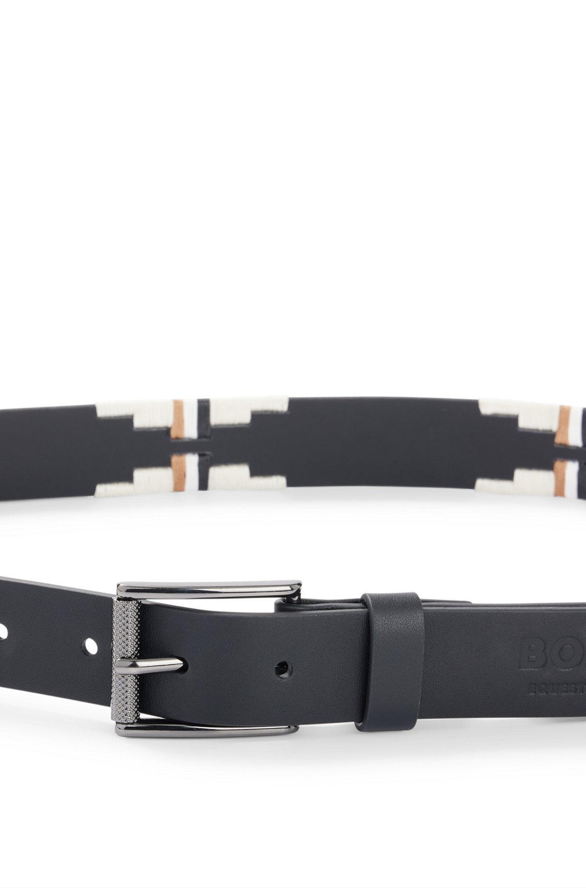 EQUESTRIAN LEATHER BELT WITH HAND-EMBROIDERED SIGNATURE STRIPES - 3