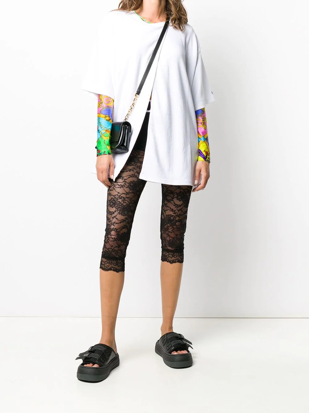 cropped logo-print lace leggings - 2