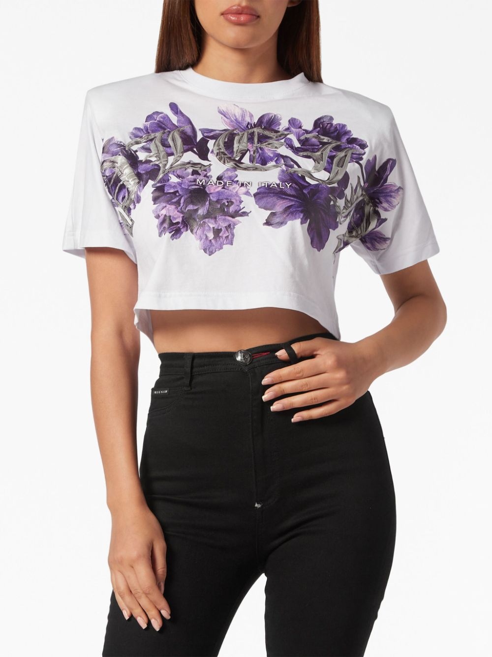 logo-print cotton crop top - 3