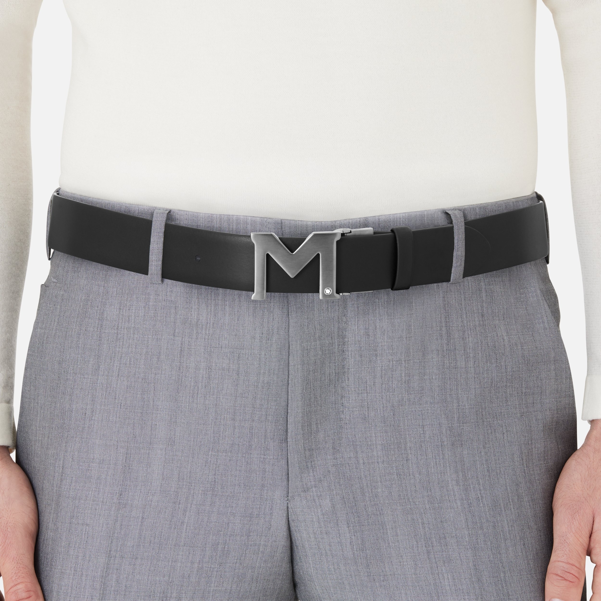 M buckle black 35 mm leather belt - 4