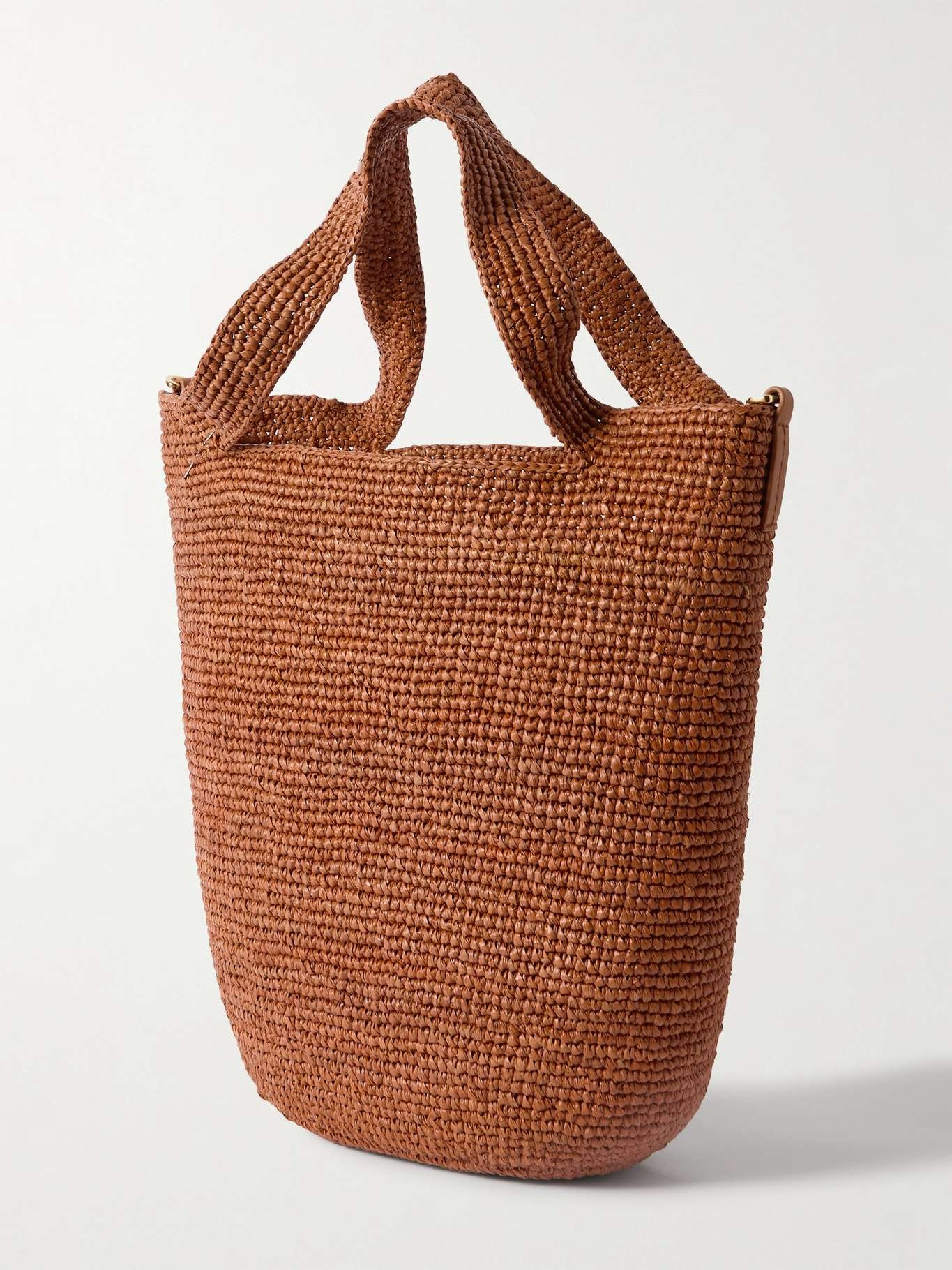 + Paula's Ibiza Slit leather-trimmed woven raffia tote - 3