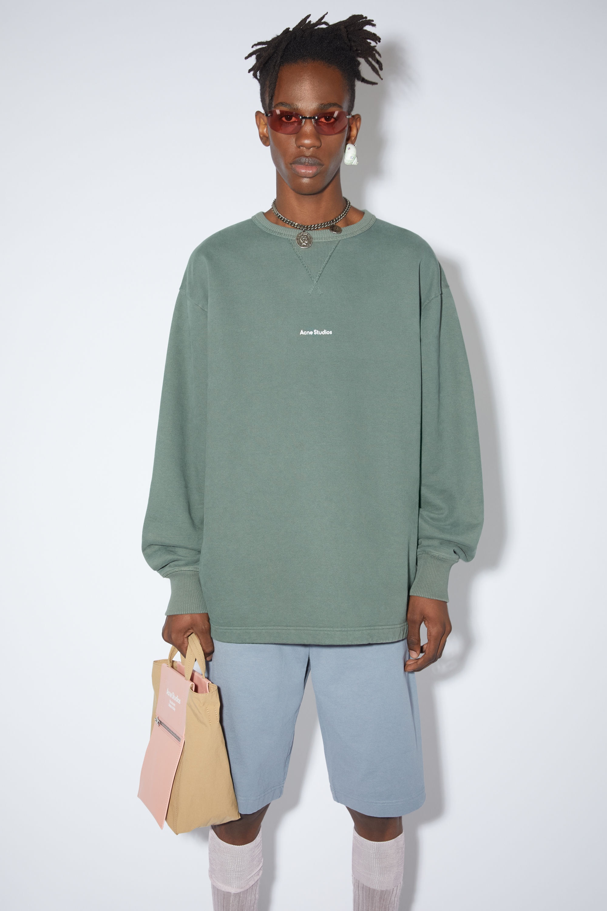 Acne Studios Stamp logo sweater Cedar green REVERSIBLE