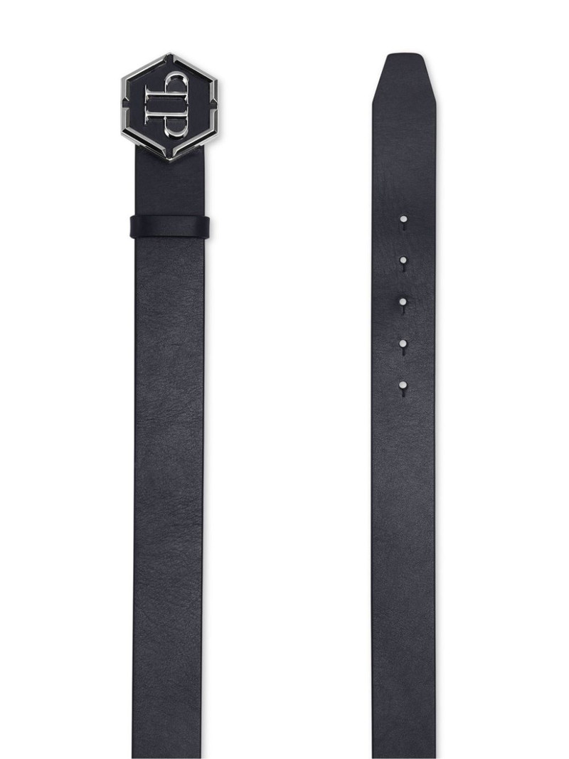 PHILIPP PLEIN hexagon logo-buckle leather belt outlook