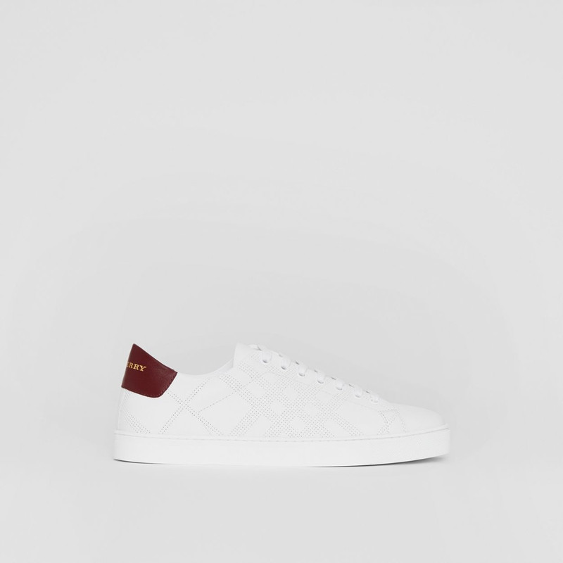 Perforated Check Leather Sneakers - 1