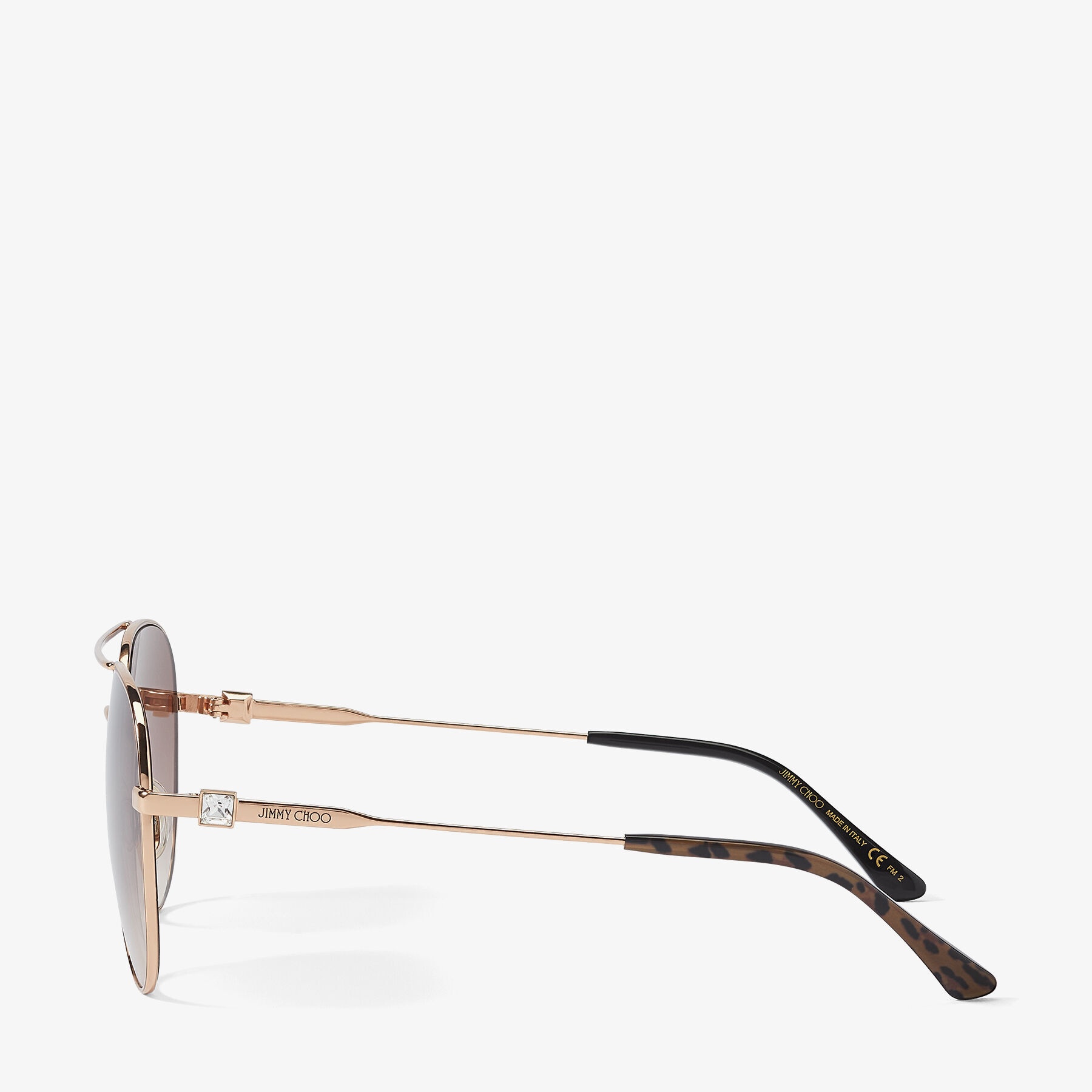 Olly
Copper Gold Aviator Sunglasses with Brown Shaded Lenses and Crystal Embellishment - 2
