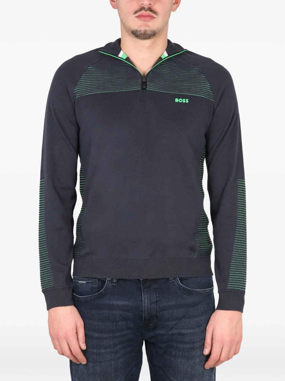 striped zip-neck sweater - 1