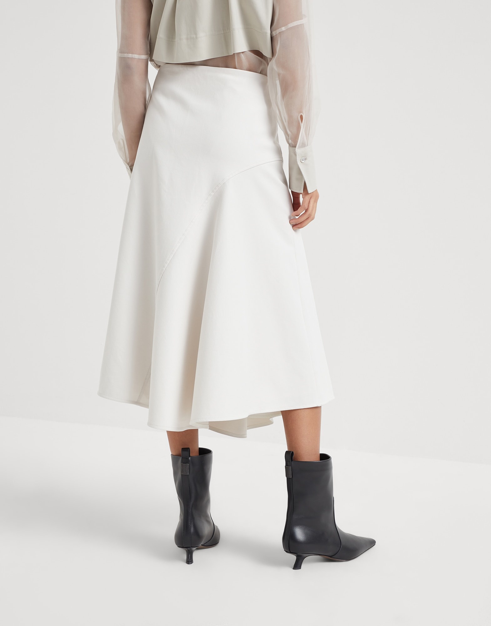 Stretch cotton cover asymmetric midi skirt - 2