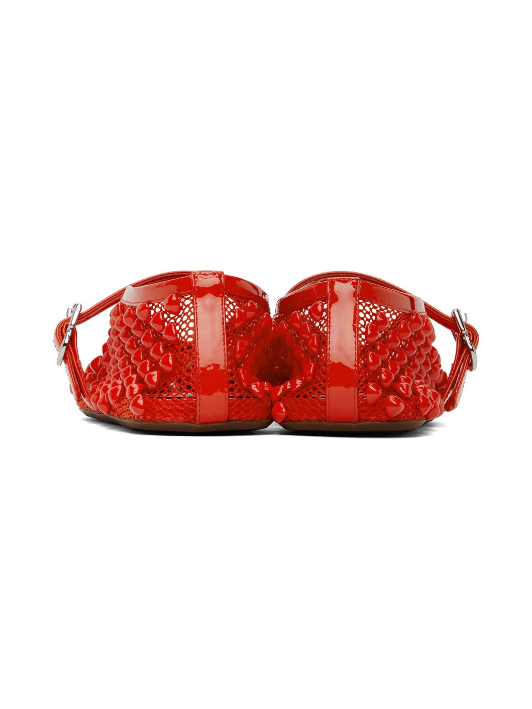 Red Studded Fishnet Ballerina Flats - 2