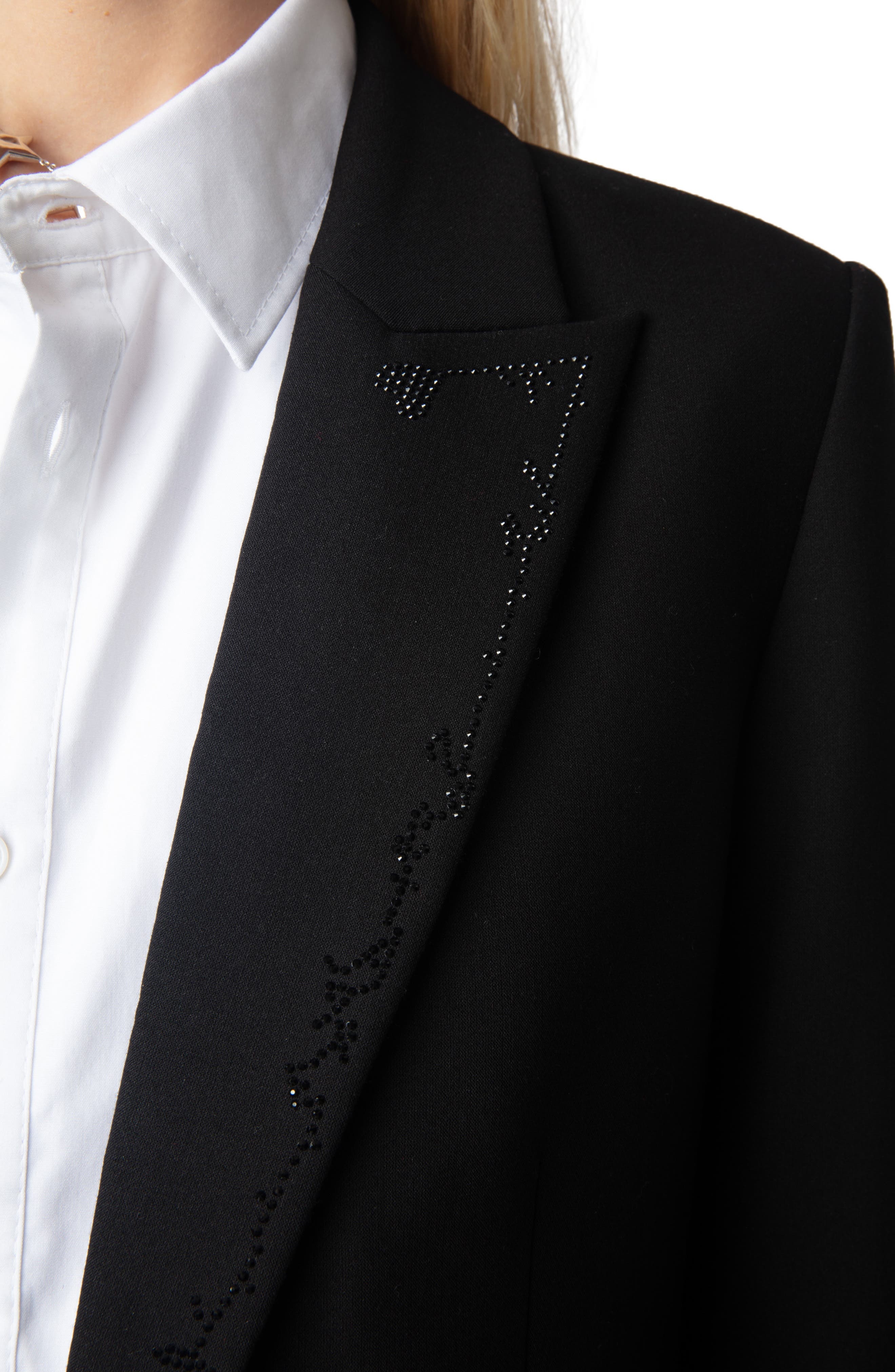 Zadig & Voltaire Viva Crystal Embellished Single Breasted Stretch Crepe Blazer in Black at Nordstrom - 4