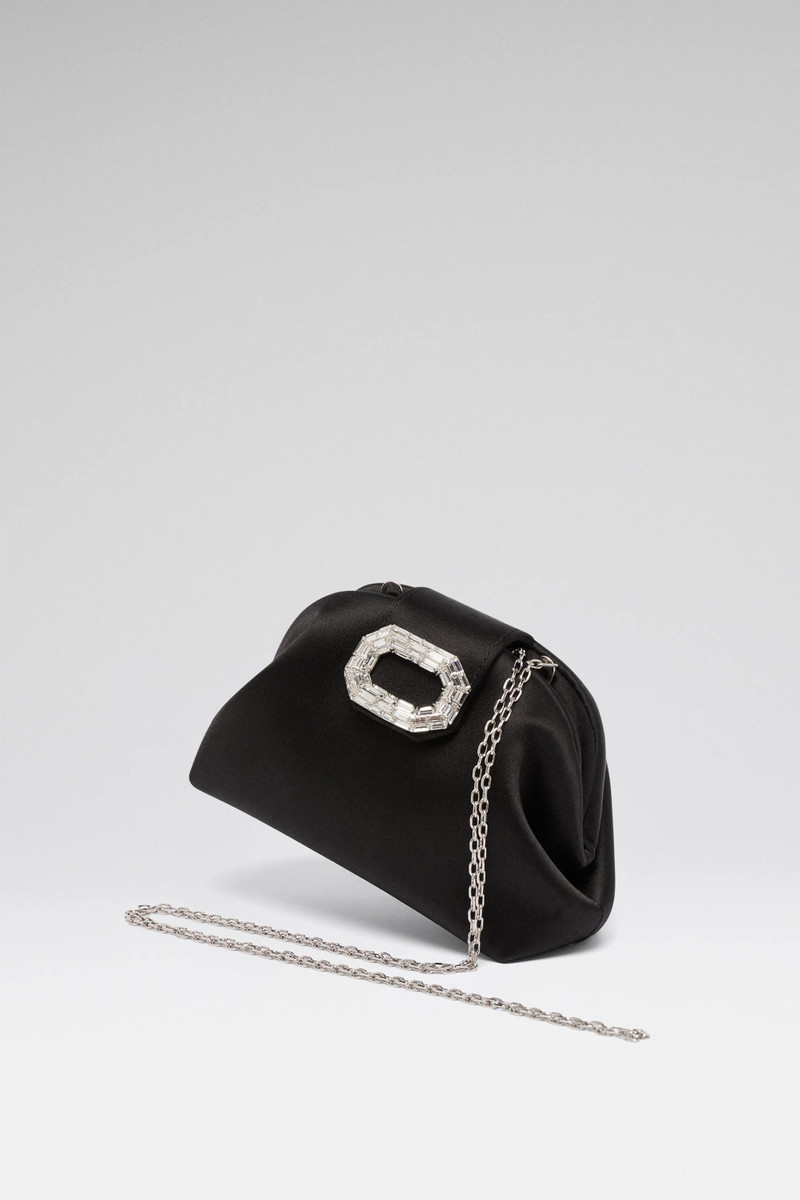 Amina Muaddi CAMELIA MICRO CLUTCH BLACK SATIN outlook