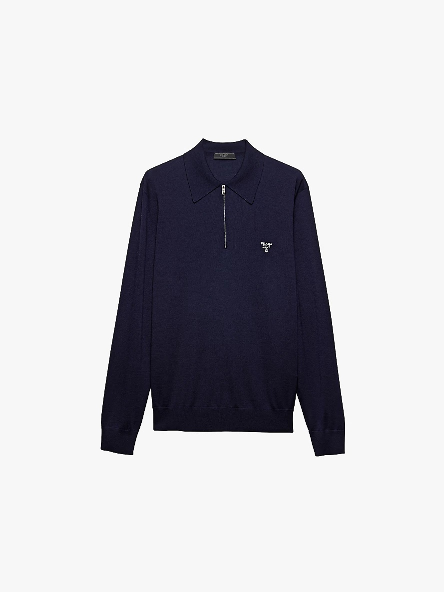 Logo-embroidered long-sleeve wool polo shirt - 1