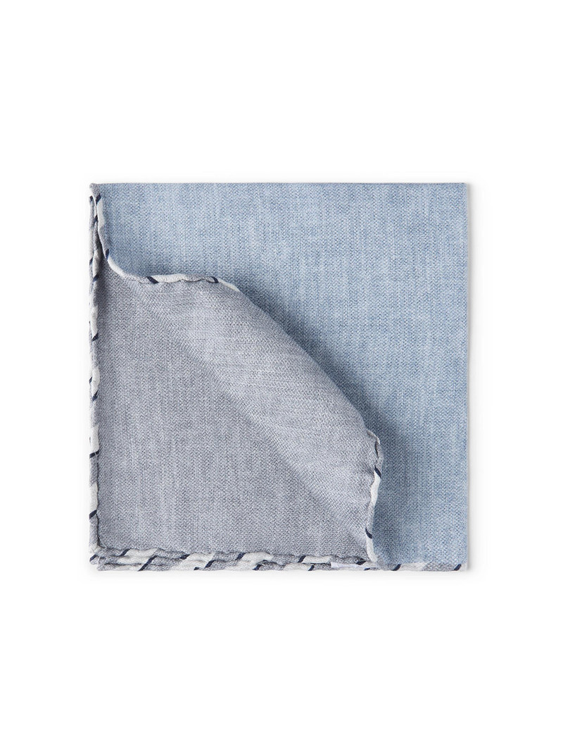Men's Silk Pocket Square with Striped Border - Slate 1