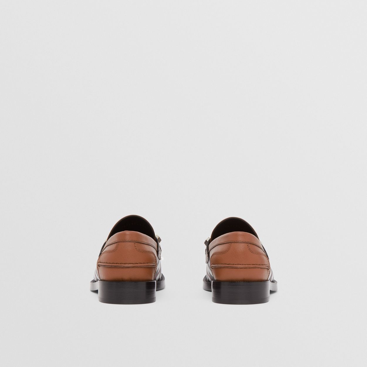 Logo Detail Chevron Check Leather Loafers - 5