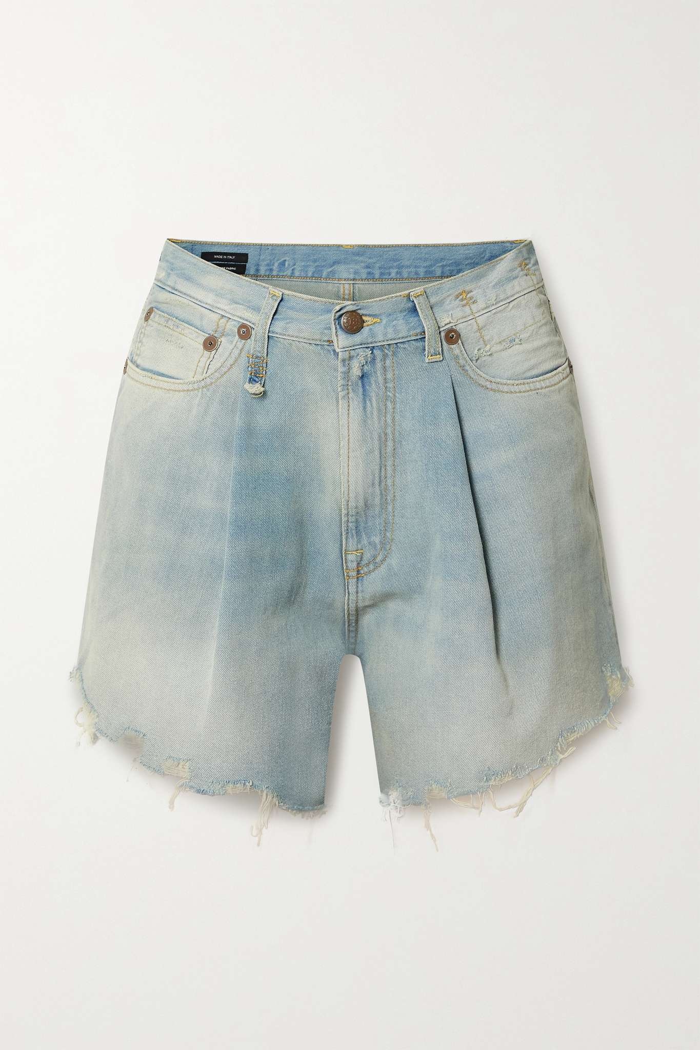 Damon distressed pleated denim shorts - 1