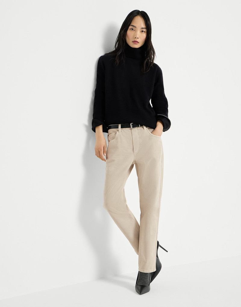 Dyed denim five-pocket straight trousers with shiny bartack 5