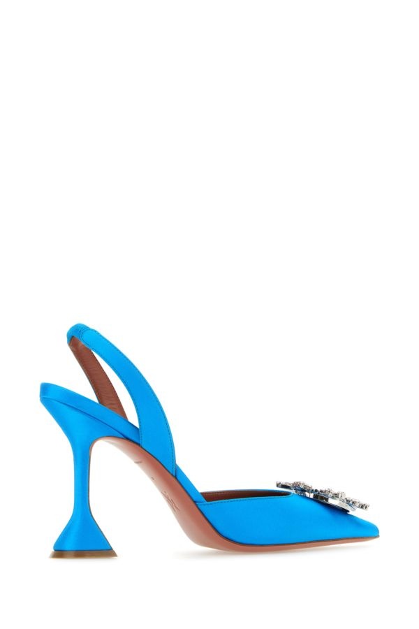 Amina Muaddi Woman Turquoise Satin Begum Pumps - 3