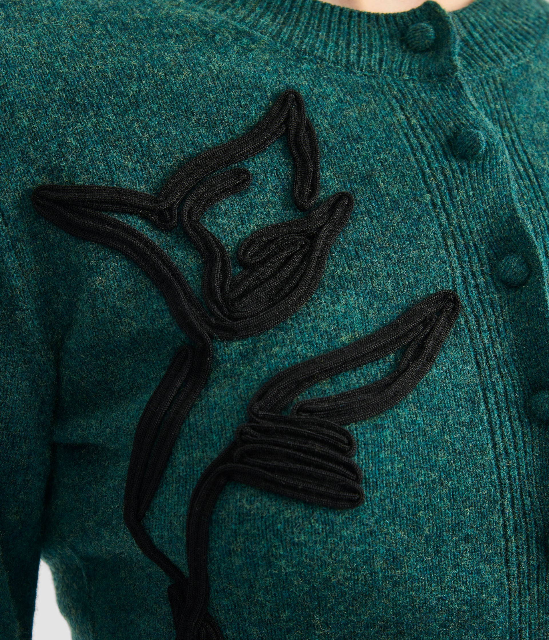 EMBROIDERED MERINO WOOL CROPPED CARDIGAN - 5