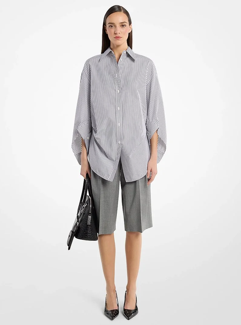 Keegan Striped Cotton Poplin Cinched Shirt - 1