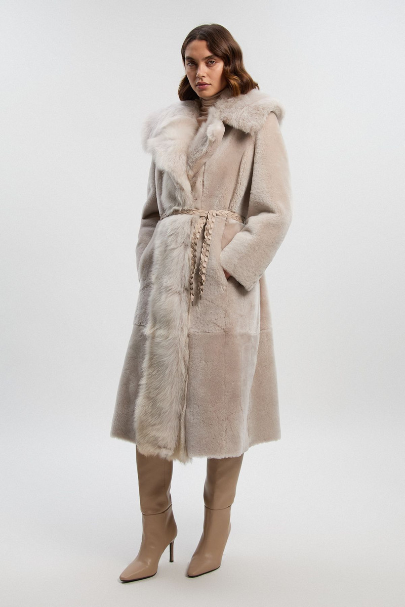 Reversible Shearling & Leather Belted Maxi Coat 1