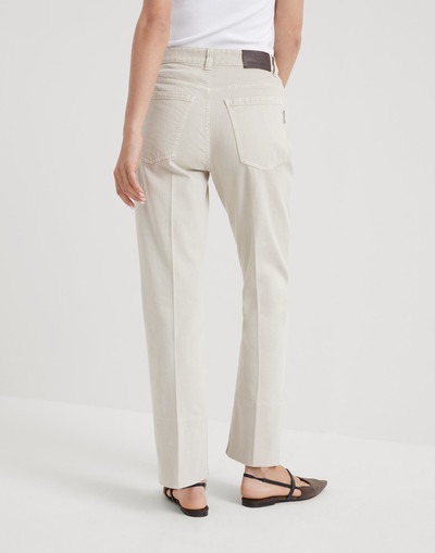 Brunello Cucinelli Garment-dyed kick flare trousers in comfort soft denim with shiny tab outlook