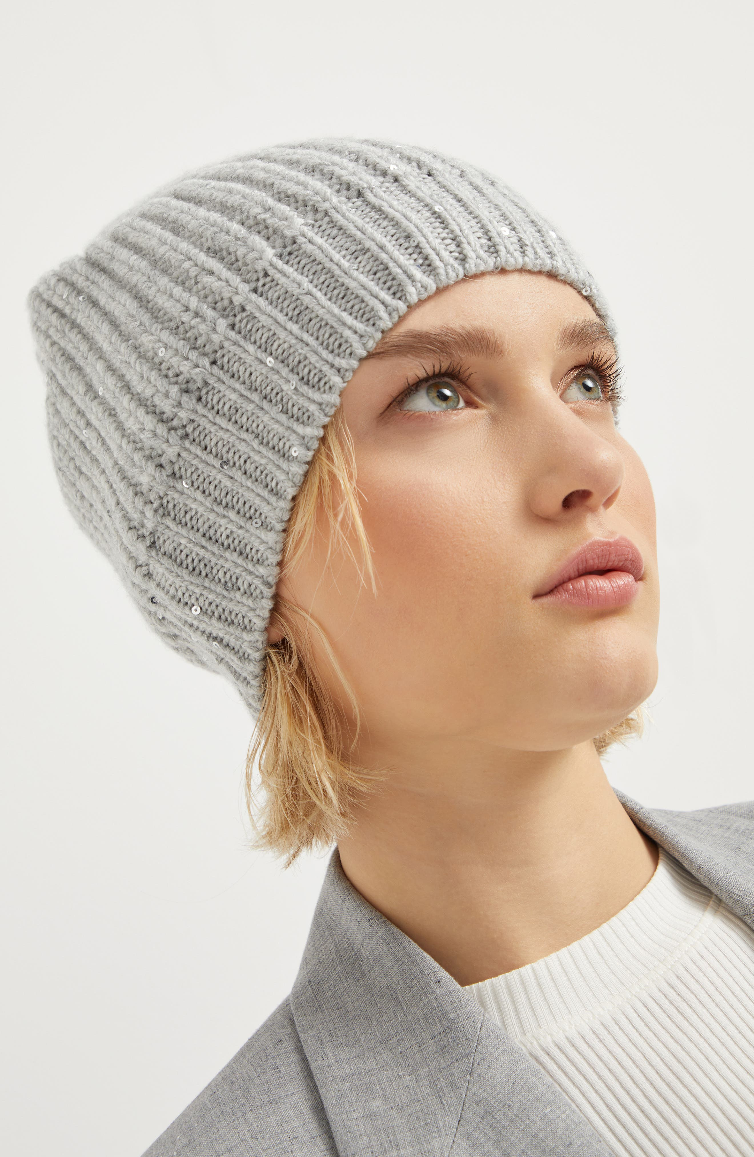 Brunello Cucinelli Cashmere and silk beanie in Light Grey at Nordstrom - 4