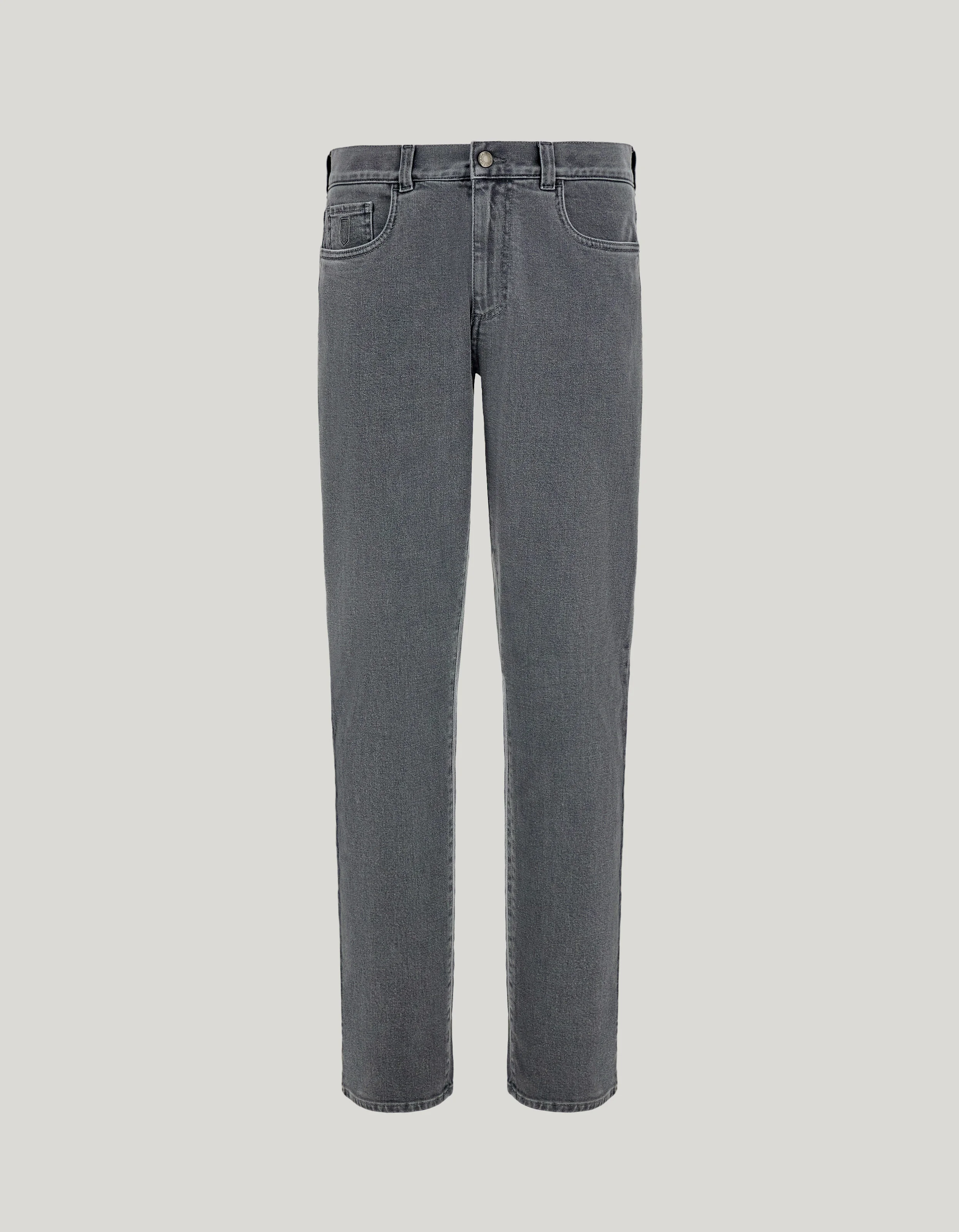 GRAY COMFORT COTTON AND CASHMERE DENIM REGULAR-FIT JEANS - 1