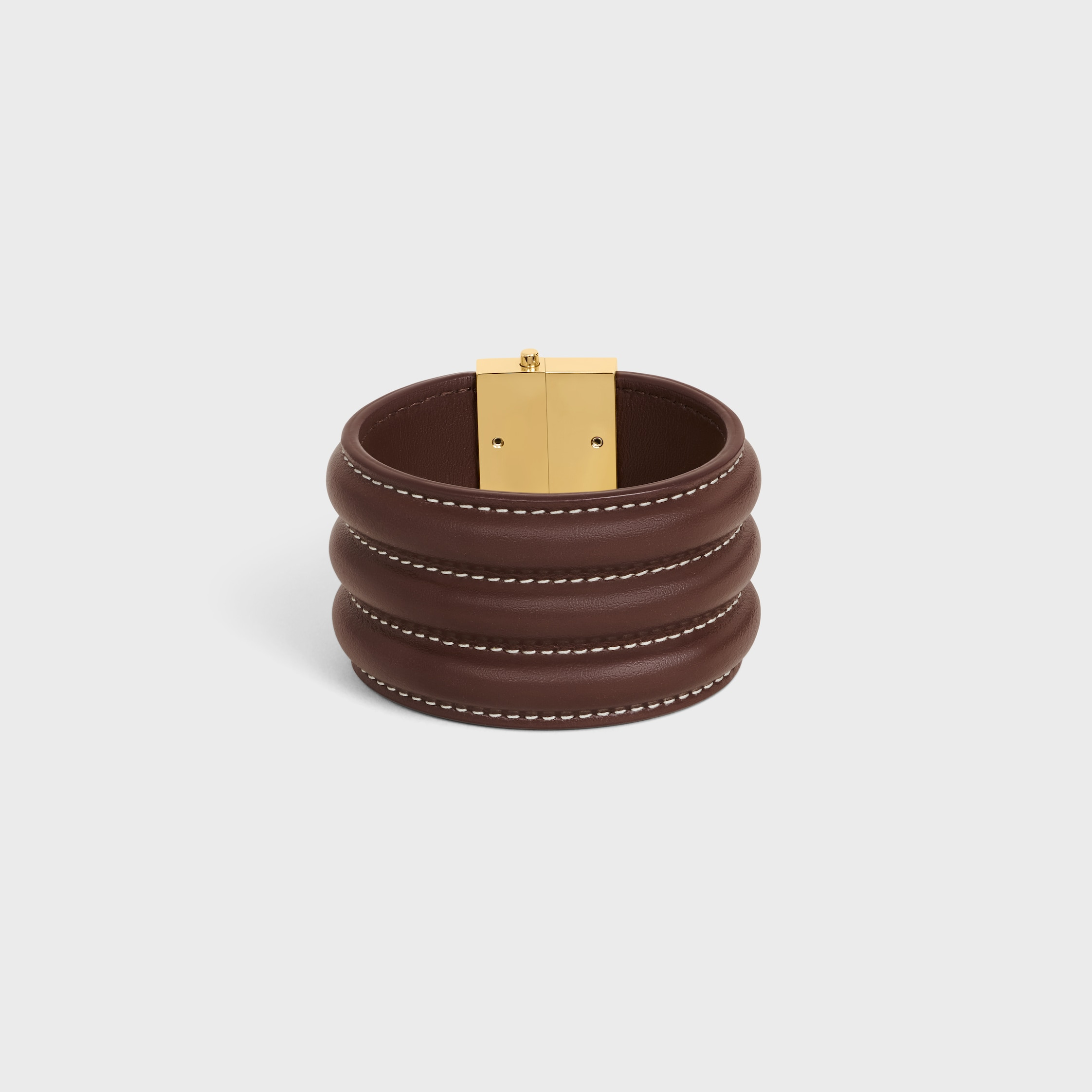 Les Cuirs Celine Large Bracelet in Calfskin and Brass with Gold Finish - 3