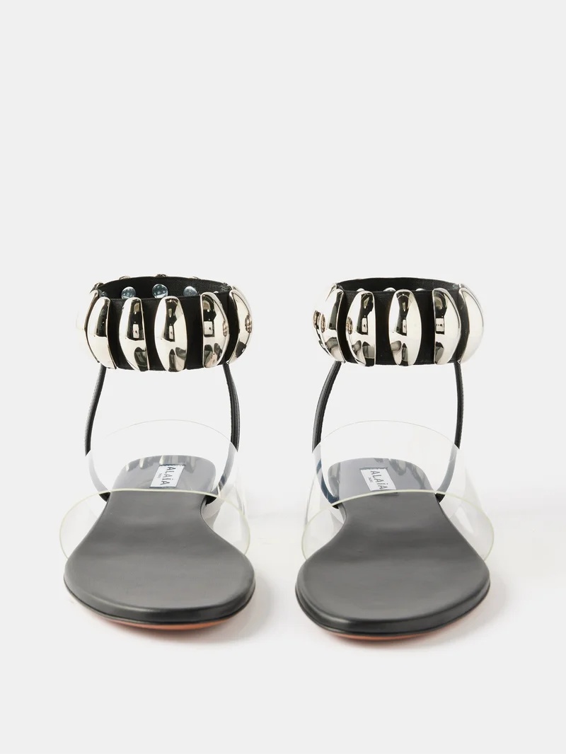 Tribale bead-embellished leather flat sandals - 5