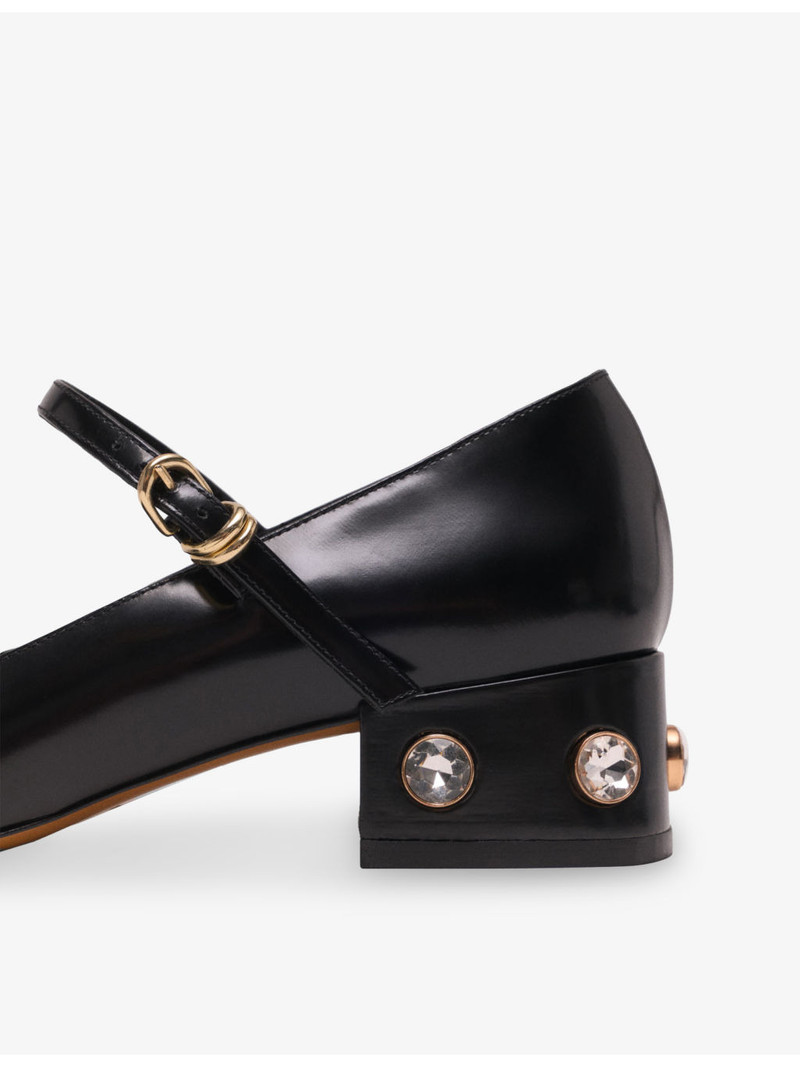 maje Rhinestone-Embellished Heeled Leather Mary-Jane Pumps outlook