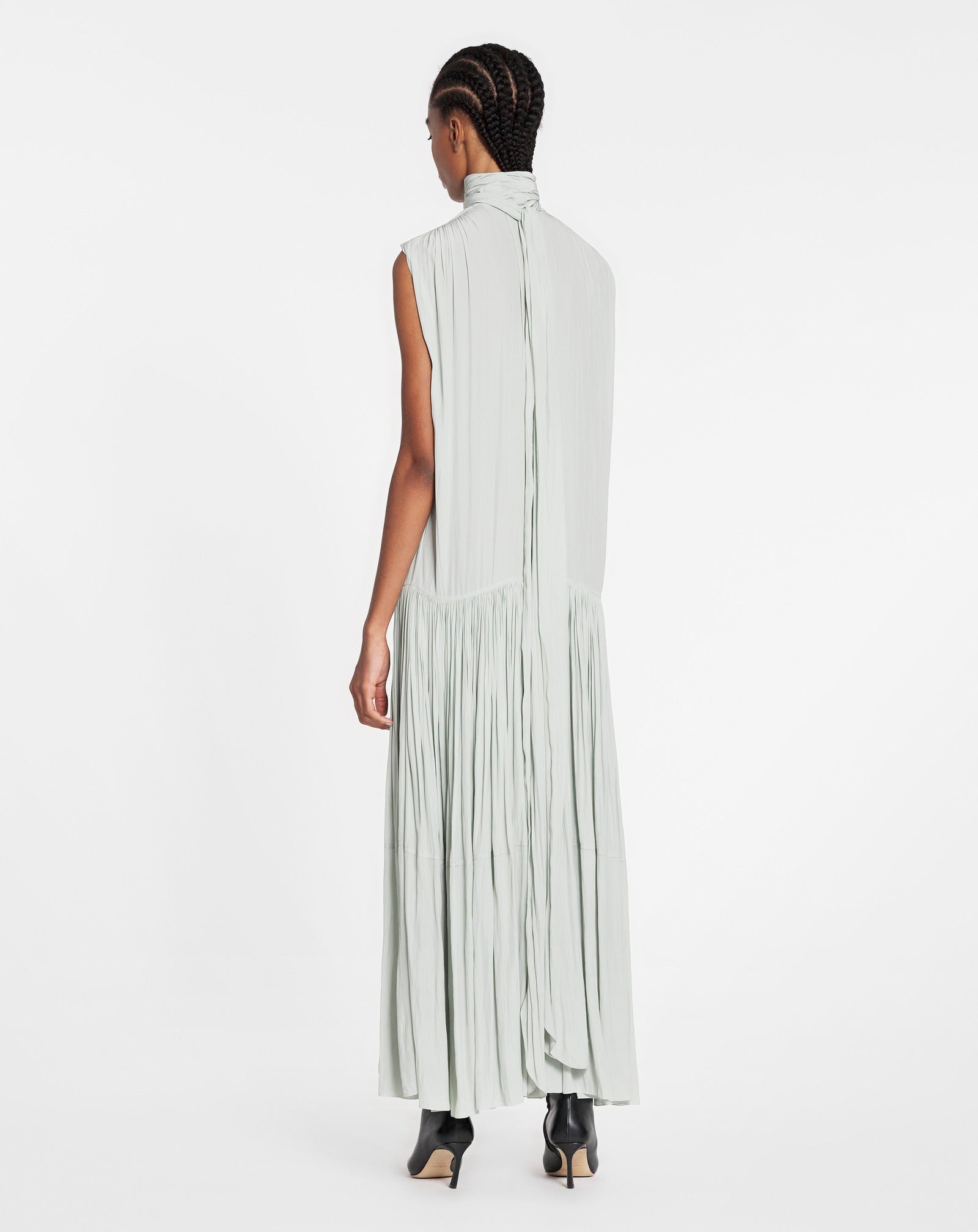 SLEEVELESS TIE NECK MAXI DRESS IN CHARMEUSE - 4