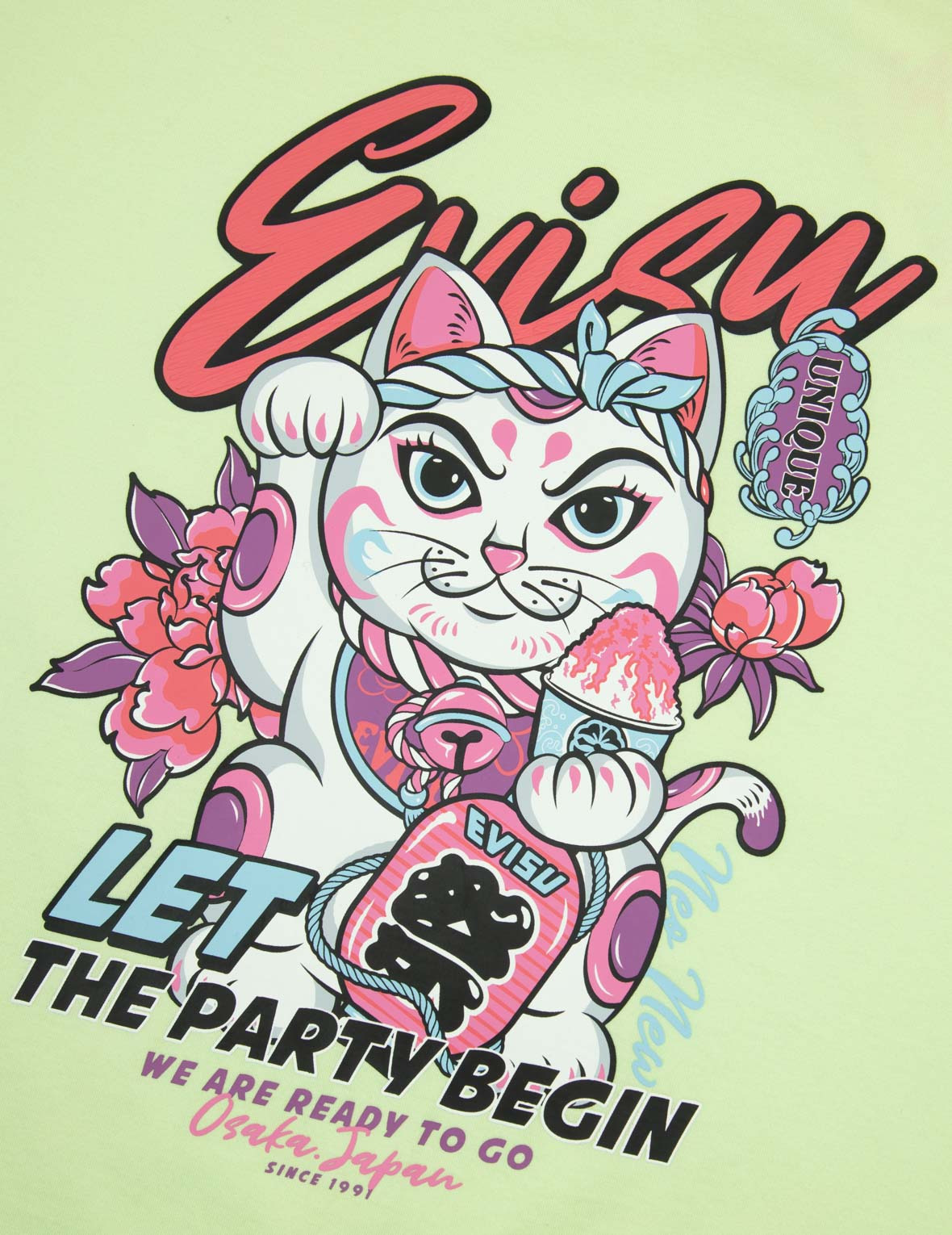 FORTUNE CAT AND FLORAL PRINT BOYFRIEND T-SHIRT - 7
