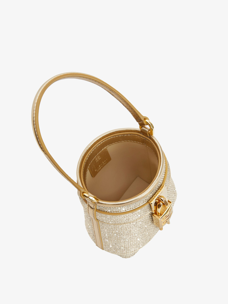 MICRO SHARK LOCK BUCKET BAG IN SATIN WITH STRASS 6