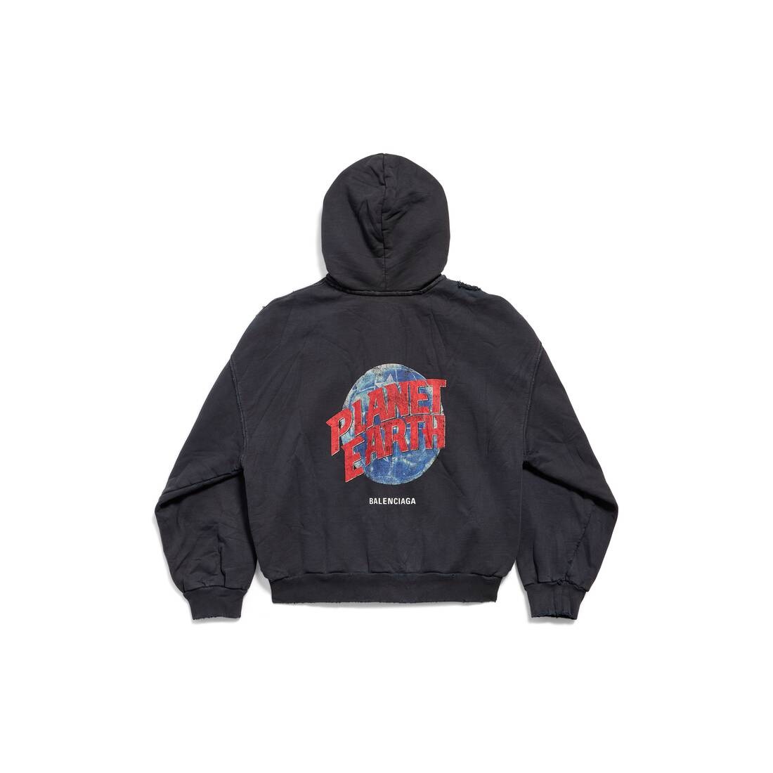 Men's Planet Earth Zip-up Hoodie Regular Fit in Black Faded - 2