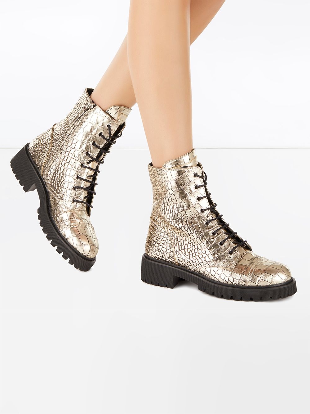 Thora crocodile-effect combat boots - 5